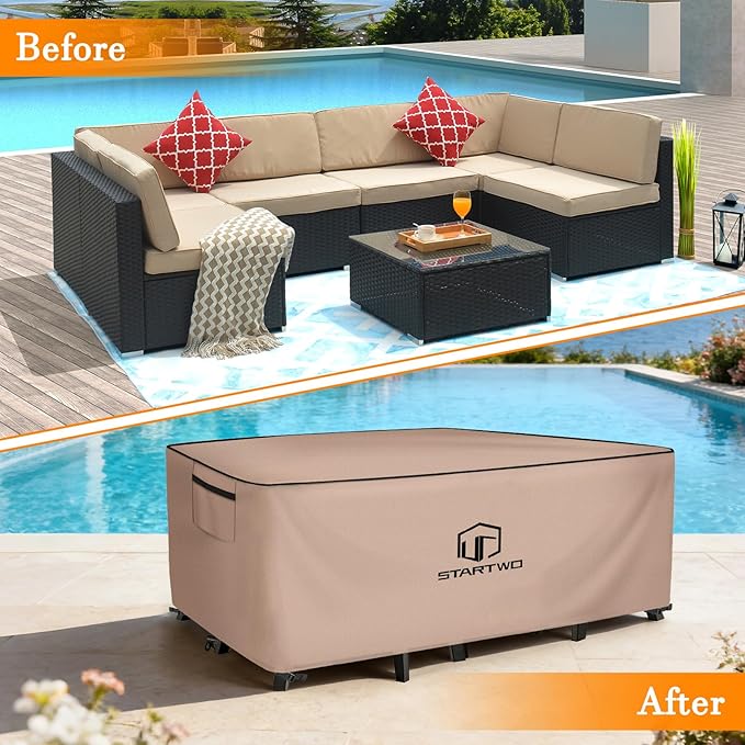 STARTWO Outdoor Furniture Covers Waterproof,Sofa,Table and Chairs General Purpose Patio Furniture Covers with Elastic Hem and Air Vents 126L x 126W x 28H inch