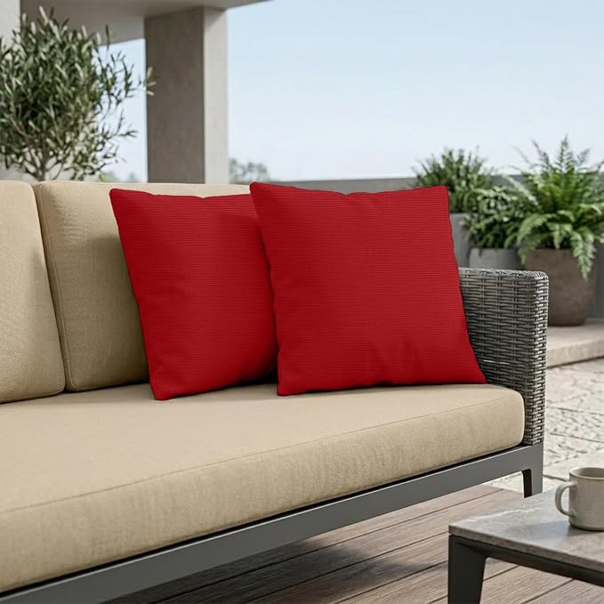 Covers & All Sunbrella Throw Pillows Set of 2, 16 x 16 Inch Square Outdoor & Indoor Cushions with Insert, Fade & UV Resistant Fabric (Canvas Jockey Red)