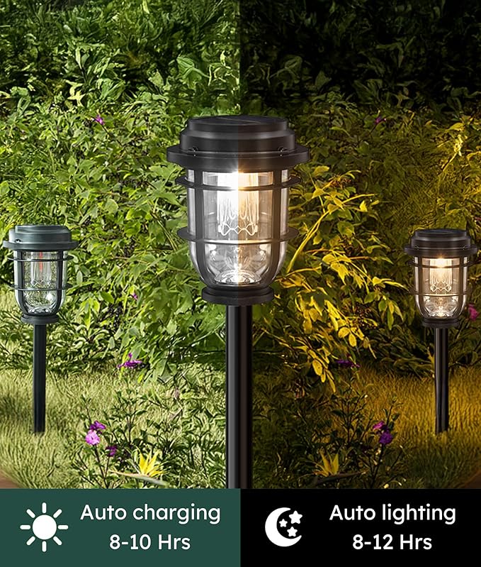Vuees Bright Solar Pathway Lights Outdoor, 8 Pack Waterproof IP65, Auto On/Off Solar Powered Garden Lights for Yard Lawn Walkway Landscape Pool Outside - 3-in-1 Hanging, Tabletop & Stake Lighting