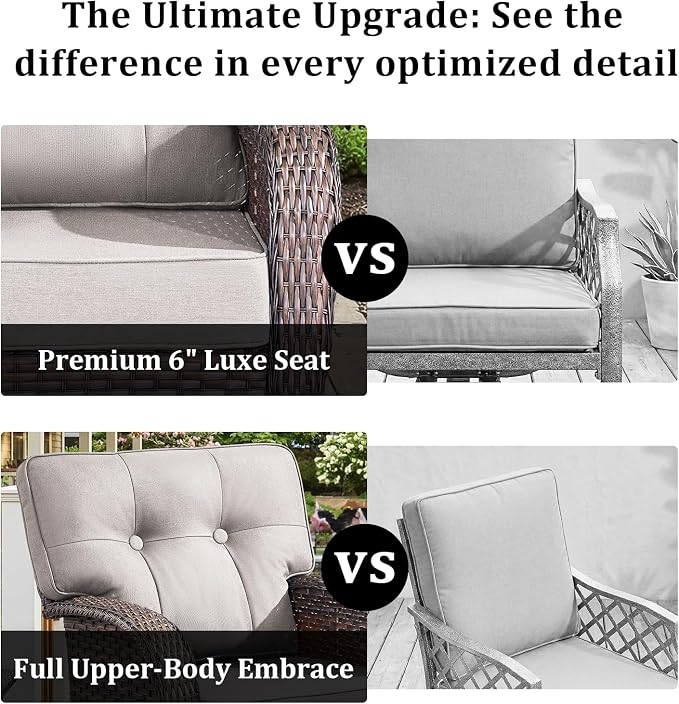 3-Piece Wicker Patio Furniture Set with 5-Inch Thick Cushions Outdoor Hand-Woven Rattan Sofa and Ottomans Set Weather Resistant Conversation Couch for Backyard Porch Garden Brown/Beige