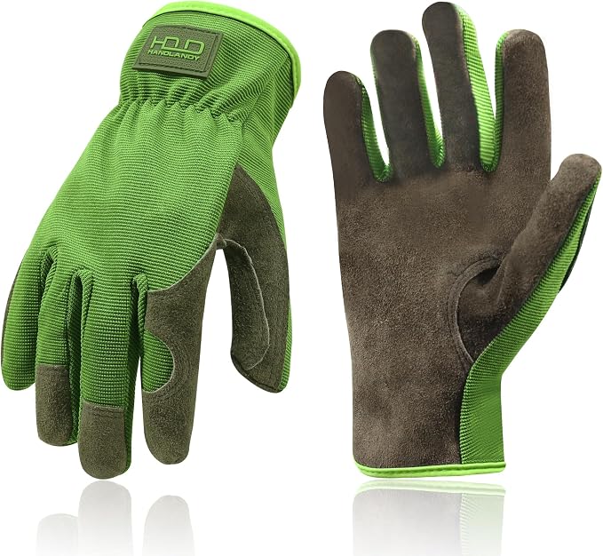 HANDLANDY Leather Gardening Gloves, Leather Work Gloves for Men Women | Durable Utility Men Women Garden Yard Working Glove, for Landscaping, Mechanic, Construction, Driving, Farming, Ranching