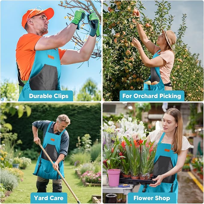 Gardening Apron with Bottom Quick Release Kangaroo Pocket for Women, Men | Heavy Duty Garden Harvest Apron with Cross-Back Straps & Tool Pockets for Vegetables Fruit, Yard & Farm Picking, Garden Gifts