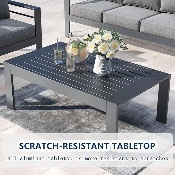7 Pieces Aluminum Outdoor Patio Furniture Set with Coffee Table, Modern Metal Conversation Sofa Set with Deep Seating for Porch