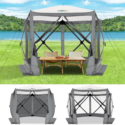 COBIZI 10x10 FT Pop up Gazebo, Popup Canopy Tent,Screened in Gazebos with sidewalls, Waterproof Portable Outdoor Small Screen Tents Sun Shelter,carpas para Patio for Camping, Garden and Backyard,Grey