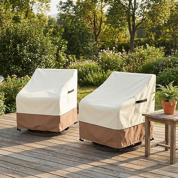 Outdoor Chair Covers Heavy Duty Waterproof Patio Furniture Covers, 28" W x 32" D x 36" H Outdoor Furniture Cover 2 Pack (Beige & Brown)