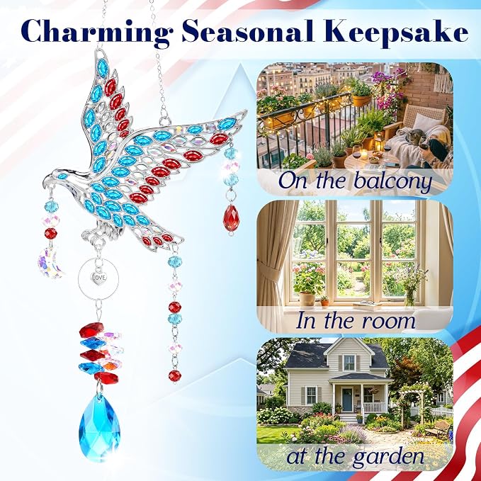 250th Anniversary USA Eagle Crystal Suncatcher, 4th of July Decorations for Home Garden Window Hanging, Red White and Blue American Flag Gifts for Women, Independence Day Patriotic Decor