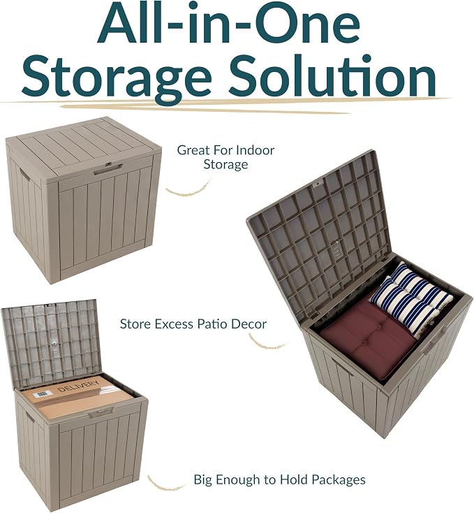 Sunnydaze Outdoor Deck Box - Lockable Package Delivery Box - Weather-Resistant Outdoor Storage Bin - 32-Gallon Faux Plank - Driftwood
