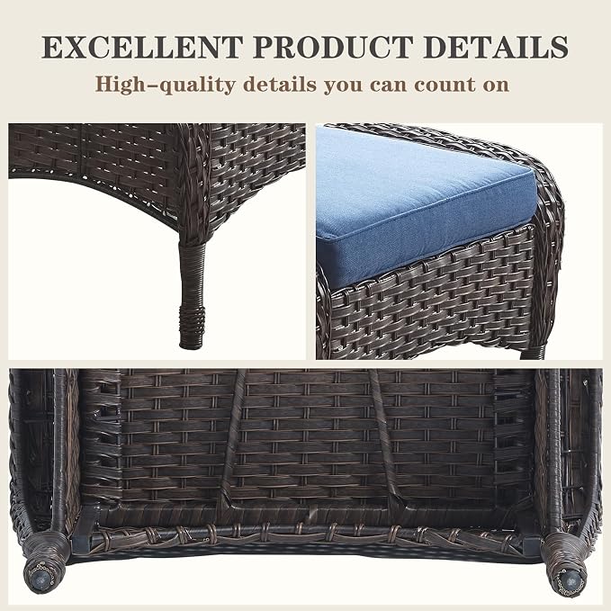Belord Outdoor Ottomans for Patio Foot Rest - 25 Inch PE Wicker Foot Stool Set of 2 for Patio Furniture Sets,All Weather Rattan Ottoman for Balcony Deck Backyard Brown
