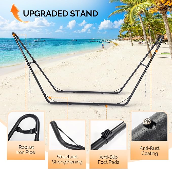ONCLOUD Hammock with Stand, Double-Barrel Hammock with Hammock Bed, Heavy Duty Adjustable Hammock Set for Outdoors, Patio, Yard, Garden, 550 LBS (Gray)