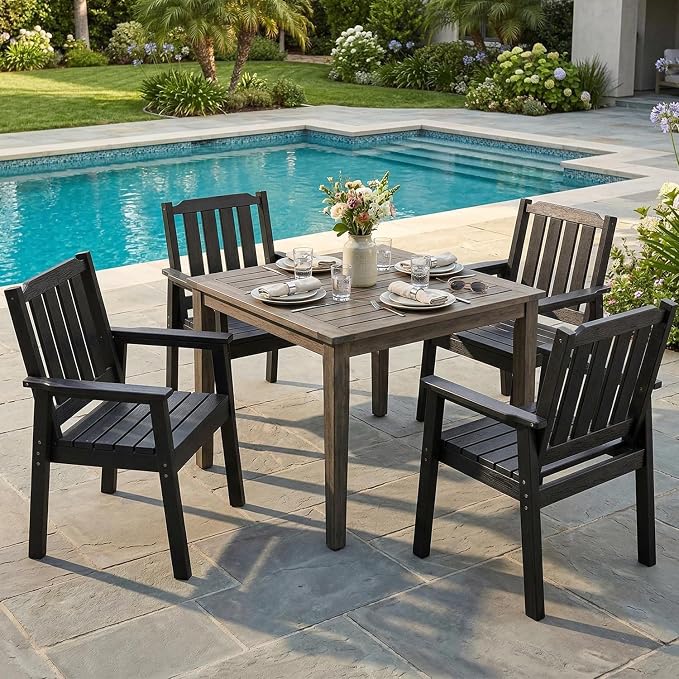 GAOMON Outdoor Patio Dining Chairs Set of 4, All-Weather HDPE Garden Dining Chairs with Armrests, Wide Seat and Sturdy Frame,Waterproof Design, for Garden, Backyard, Deck, Black