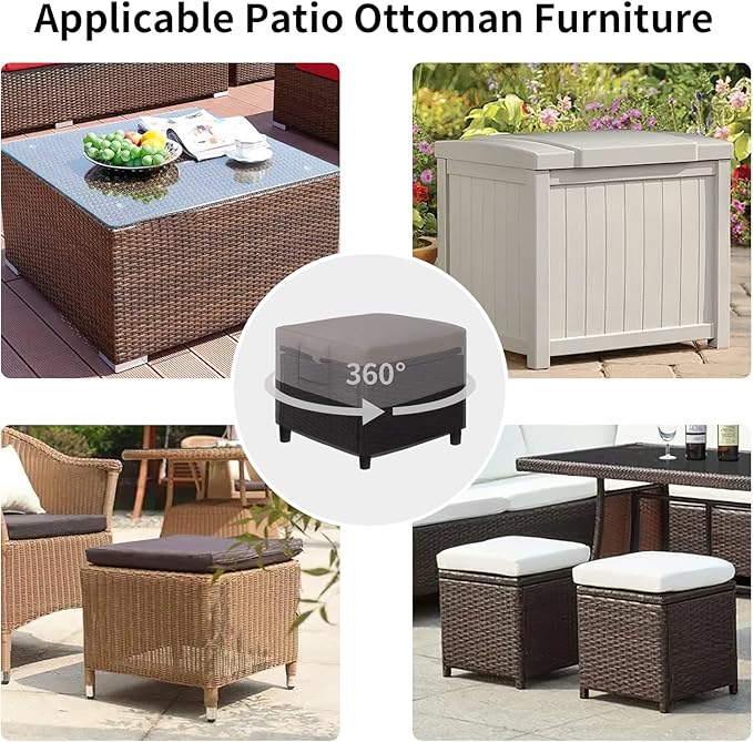 Easy-Going Outdoor Ottoman Cover, Waterproof Patio Ottoman Cover, Heavy Duty Outdoor Furniture Cover with Padded Handles (33"x33"x17", Gray/Black)