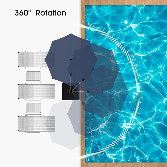 PURPLE LEAF 10 FT Cantilever Patio Umbrellas with Base Included, Large Round Offset Umbrella with 360° Rotation, Outdoor Aluminum Pool Umbrella for Pool Lawn Garden, Navy Blue