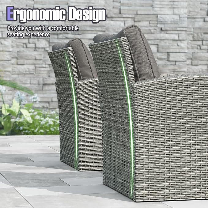 Tangkula 8 Pieces Patio Furniture Set, Outdoor PE Wicker Sectional Conversation Bistro Set with 2 Rattan Chairs, Loveseat, 2-Tier Tempered Glass Coffee Table and Cushions for Balcony, Garden