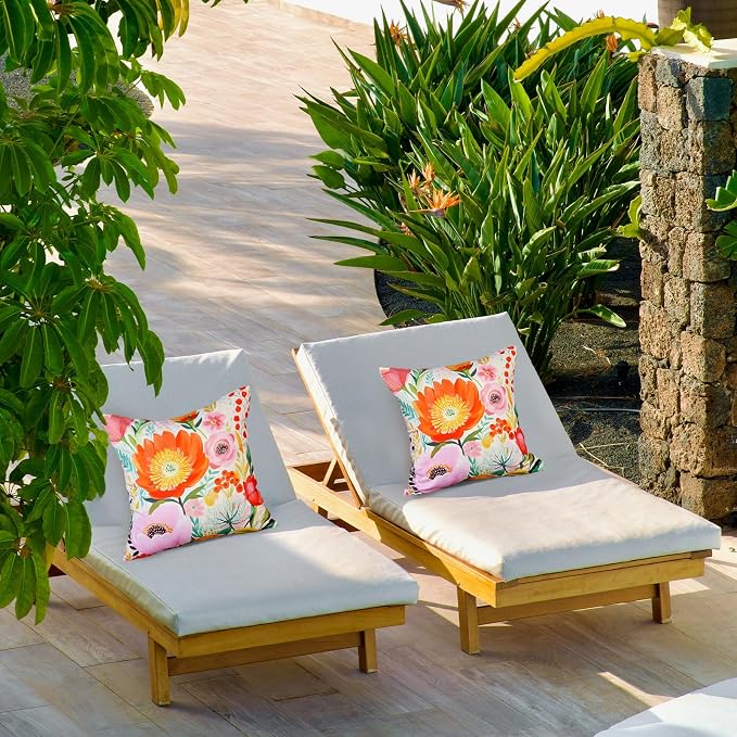 Spring Floral Pillow Covers 16x16 Inch Set of 2 Waterproof Pink and Orange Flowers Decorative Pillowcases Outdoor Farmhouse Patio Cushion Cases for Sofa Couch Home