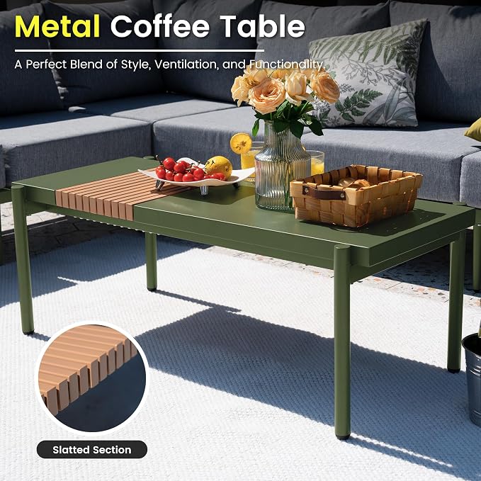 Sundale Outdoor 9 Pieces Patio Furniture Set, U-Shaped Outdoor Sectional Sofa with 6 Inch Olefin Cushion and Coffee Table, Modern Metal Outdoor Conversation Sets for Backyard, Poolside
