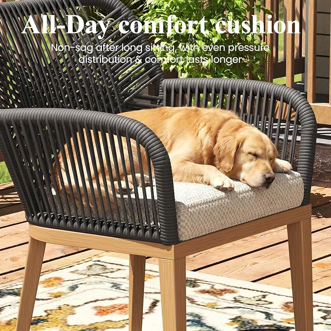 LayinSun Outdoor Dining Set for 4, 5 Pieces Patio Furniture Sets with Aluminum Dining Table and Rope Weave Chairs