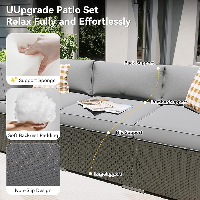 Aoxun Patio Furniture Set, 11 Piece Outdoor Sectional Sofas with Waterprool Cover, 10 Seats Wicker Rattan Outdoor Furniture Patio Conversation Set for Backyard, Garden Light Grey