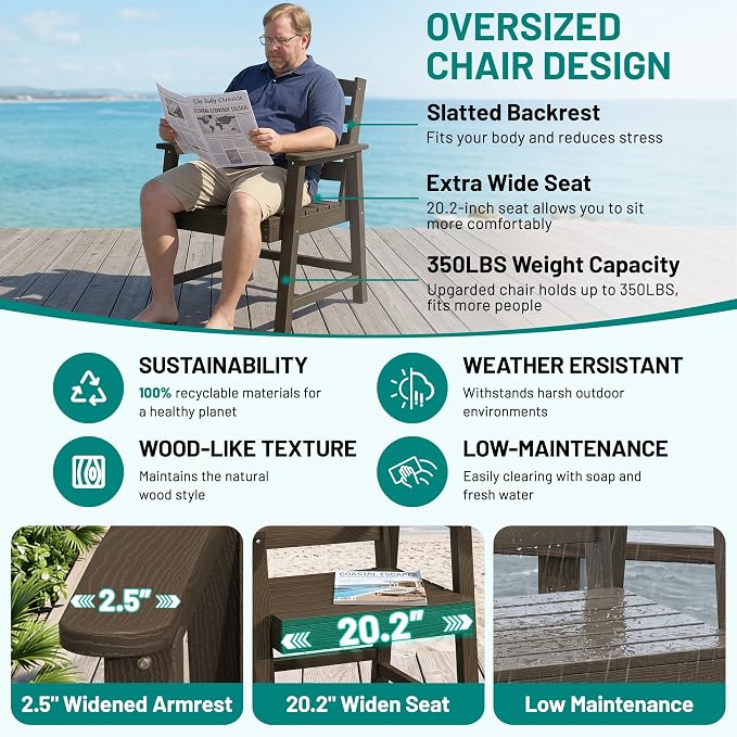PLUUV Outdoor Dining Set for 8 Person, HDPE Large Table with Aluminum Legs and 8 Armless Chairs, All-Weather Patio Dining Furniture Set with Umbrella Hole for Backyard, Garden, Coffee