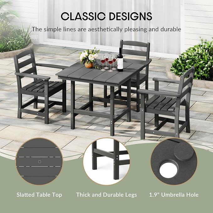 WestinTrends Ashore Outdoor HDPE 36" Square Patio Dining Table with Umbrella Hole, Gray