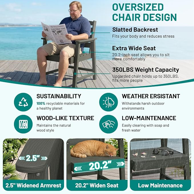 PLUUV 7-Piece Outdoor Patio Dining Set, All-Weather HDPE Dining Furniture Set with Umbrella Hole Cut-Out Table, Aluminum Table Legs, and 6 Chairs, Waterproof & Easy Clean for Backyard, Garden, Grey