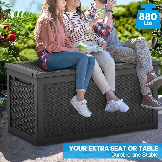 TARKARI 330 Gallon Outdoor Storage Box Waterproof, Resin Deck Boxes with Lockable Lid & UV-Resistant for Patio, Pool, Garden Furniture Cushions & Accessories, Black