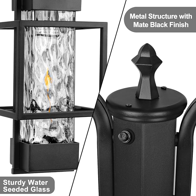 Dusk to Dawn Outdoor Lamp Post Light 2-Head, Hardwired Street Light Post for Outside Metal Pole Light Outdoor Lighting with Water Glass Shade for Garden Patio Backyard Walkway Driveway