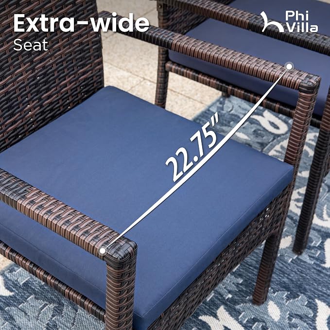 PHI VILLA Outdoor 7 Pieces Expandable Cast Aluminum Dining Set for 6, Extendable Metal Table with Umbrella Hole & Cushioned Wicker Chairs, Dining Furniture Set for Patio, Deck, Yard and Porch