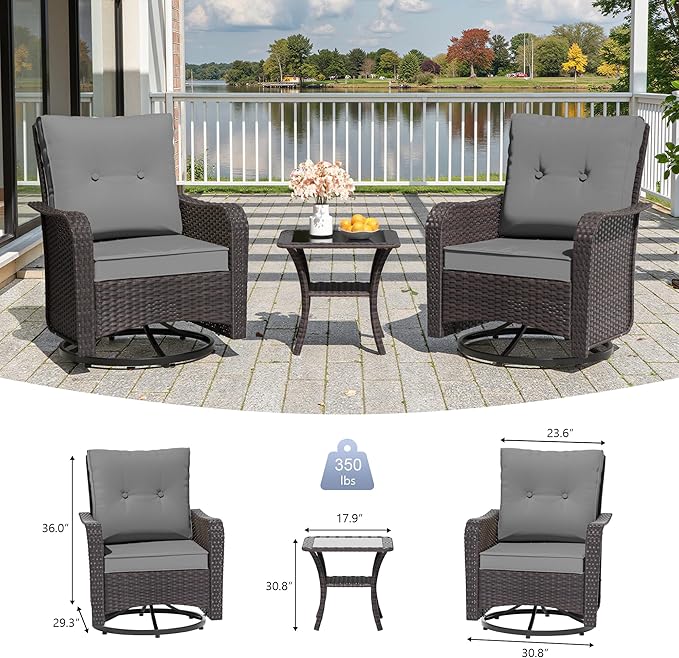 11 Pieces Outdoor Patio Furniture Set,Outdoor Sectional Furniture with 45" 55000 BTU Gas Propane Fire Pit Table,PE Rattan Wicker Patio Conversation Set,Swivel Rocking Chairs Set,Grey