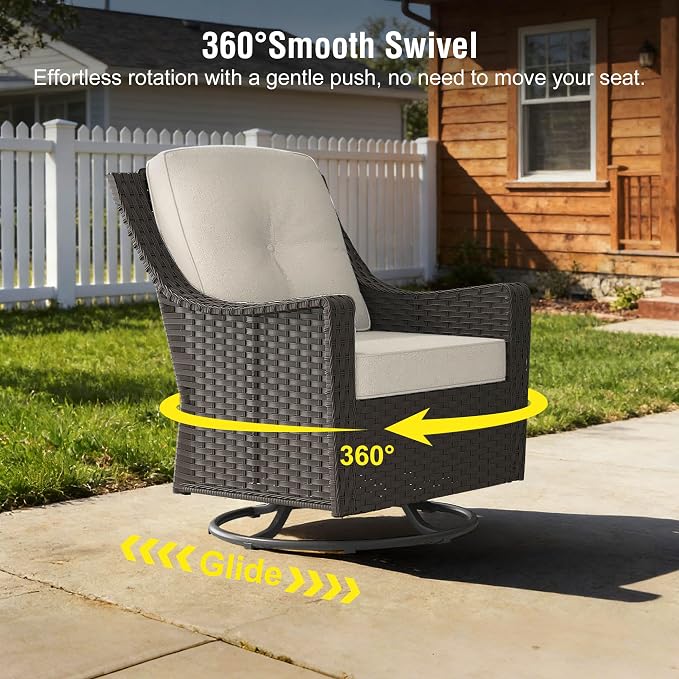 7-Piece Patio Furniture Set Includes Fire PitTable Outdoor Fumiture Combination Rattan Swivel ChairRattan Sofa with Coffee Table Suitable for Gardens,Patios,and Poolside (Beige)