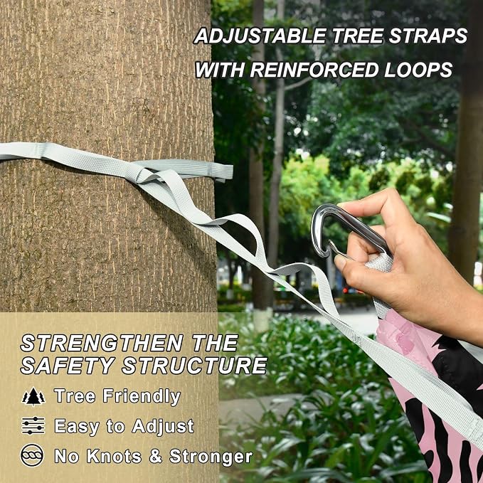 Camping Hammock Outdoor Hammocks for Outside Pink Heart-Shaped Leopard Beach Trees Portable Lightweight with Pockets Tree Straps Indoor