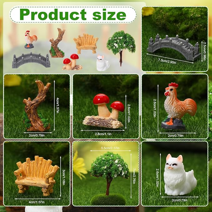 65 Pcs Fairy Garden Accessories Mini Resin Animals Figures | Miniature Table and Chairs Bridge Mushroom Pond Fence Moss Bonsai Landscape Ornaments Kit for Garden DIY Craft