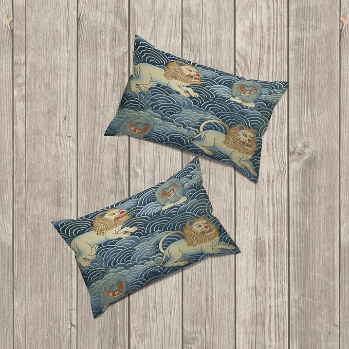 Zipped Pillow Cases for Home Decor Blue Tibet Tiger Throw Pillow Cover Set of 2 Farmhouse Cushion Cover Cases for Living Room Club Home Decor 12x18in