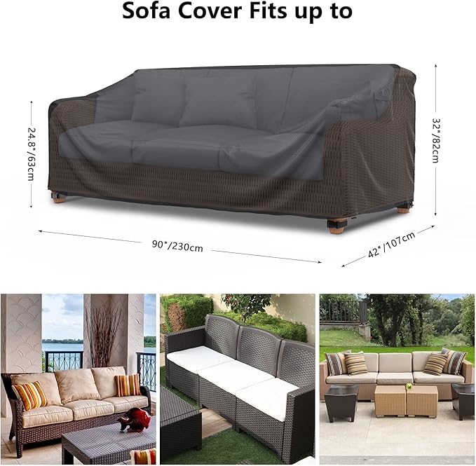 Heavy Duty Patio Sofa Cover Waterproof, Mrrihand 3-Seater Outdoor Sofa Loveseat Cover, Outdoor Patio Furniture Cover with Air Vent and Handles, 90" W×42" D×32" H, Black