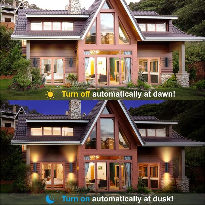 DAKAFUL Dusk to Dawn Outdoor Lighting Sensor Wall Lights 2Pack, 12W 2700K Integrated LED Cylinder Up Down Lights Outdoor, IP65 Waterproof Aluminum Wall Sconce Exterior Wall Light for Porch Patio etc.