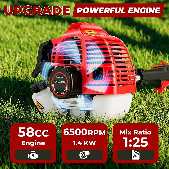 58CC Gas Powered String Trimmer, 2-Cycle Weed Wacker 5-in-1 Multi-Function Tool, Brush Cutter, Hedge Trimmer, Edger, Pole Chainsaw, Gas Powered Weed Eater for Lawn Care
