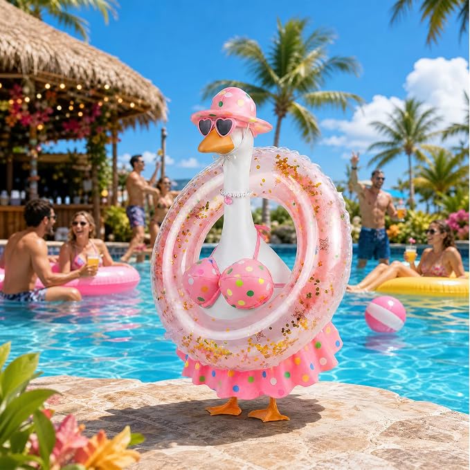 Hawaiian Porch Goose Outfits,23 Inch Bikini Porch Goose Summer Outfit | 23 in Porch Goose Outfit with Sunglasses & Swim Ring Hawaiian Porch Goose Clothes Costume for Outdoor Garden Lawn Yard Decor