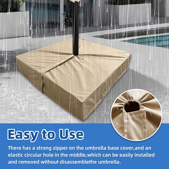 Patio Umbrella Base Cover Waterproof for Outdoor Umbrellas Base,Heavy Duty 600D Windproof Anti-UV Anti fading,30"L x 30"W x 5"H,Outdoor Square Umbrella Stand Base Covers（Beige）