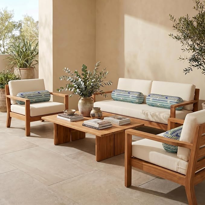 RSH DECOR: Sunbrella Neck Roll Pillows Set of 4 | 20” x 6” | Outdoor Bolster for Patio, Deck, Porch, or Poolside Furniture | Water & Fade-Resistant | Made in USA (Escape Sky)