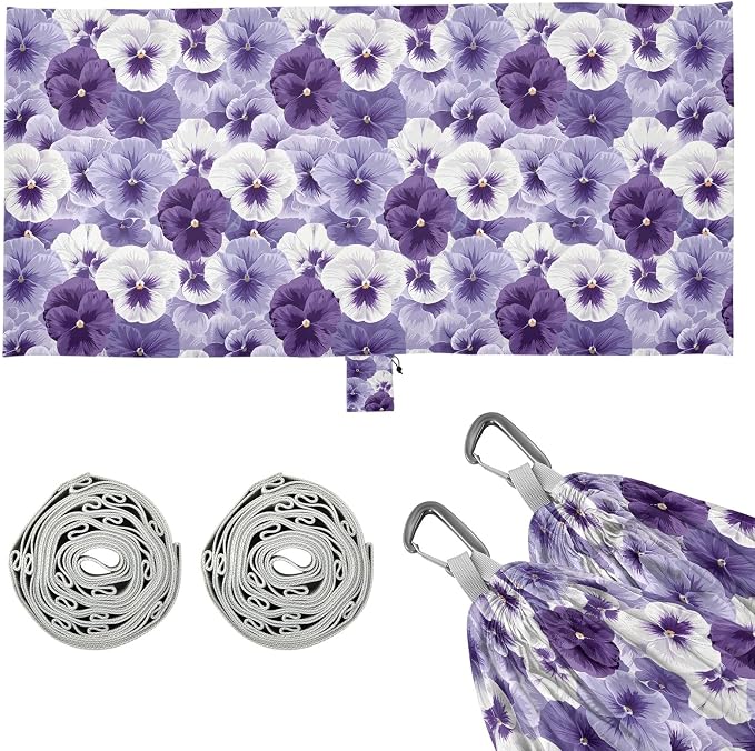 Camping Hammock Outdoor Hammocks for Outside Pansy Flowers White Violet Beach Trees Portable Lightweight with Pockets Tree Straps Indoor Small