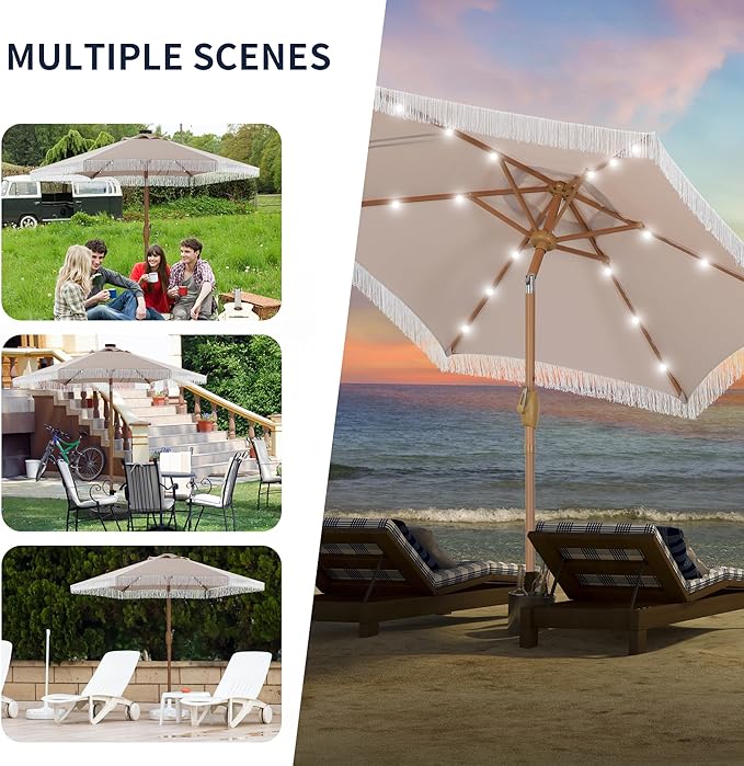 GDY 7.5FT Patio Umbrella Outdoor Table Umbrella(Optional with Light or Base), Market Umbrella with Crank for Garden, Lawn, Deck, Backyard & Pool