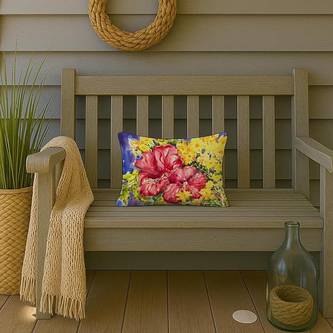 Caroline's Treasures 6056PW1216 Flower - Hibiscus Canvas Fabric Decorative Pillow Machine Washable, Indoor Outdoor Decorative Pillow for Couch, Bed or Patio, 12HX16W