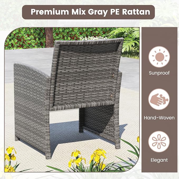HAPPYGRILL 8 Piece Rattan Wicker Patio Conversation Set, Outdoor Furniture with Chair Loveseat Table & Cushion, for Backyard Porch Balcony (2, Navy)