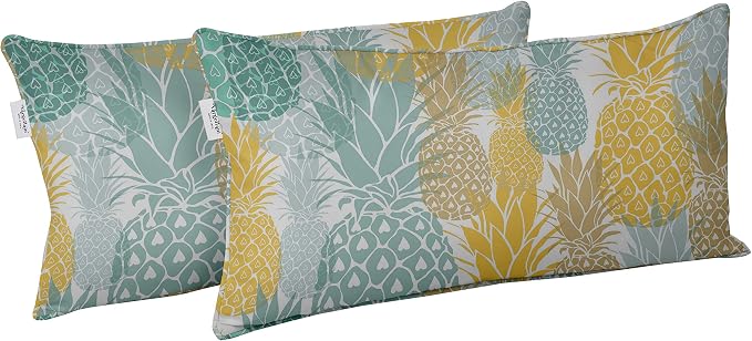 Indoor/Outdoor Polyester Fabric Lumbar Pillow Cover, All-Weather Waterproof Rectangular Cushion Case for Patio Furniture, 12 x 20 Set of 2 - Pineapple-25