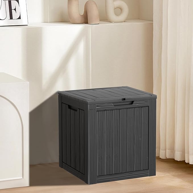 30 Gallon Resin Deck Box, Waterproof Outdoor Storage Box for Patio Furniture Accessories, Garden Tools, Indoor Storage for Cushion, Black