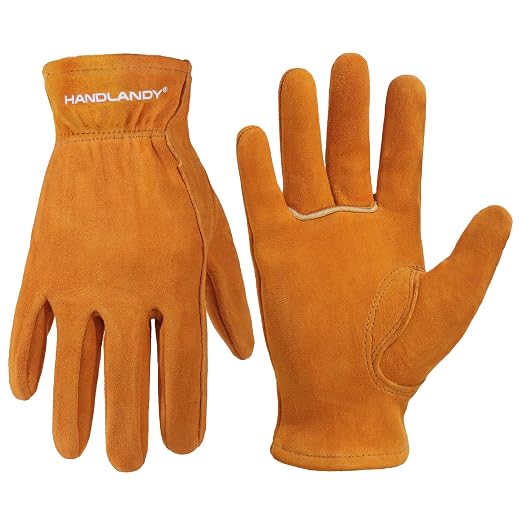 HANDLANDY Kids Leather Gardening Gloves, Kid Work Gloves, Orange, S | Durable Soft Breathable Yard Work Cycling Outdoor Playing Glove for Age 2-9, for Children, Boys, Girls, Toddlers, Great Gift