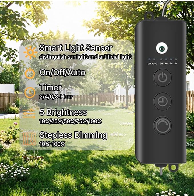 ZYAN Landscape Spotlights with Sensor, 5 Lighting Modes for Brightness Adjustment, Dimmable Timer Auto On Off, Low Voltage Outdoor IP65 Waterproof for Patio Yard Garden Pathway, Warm White (10 Pack)