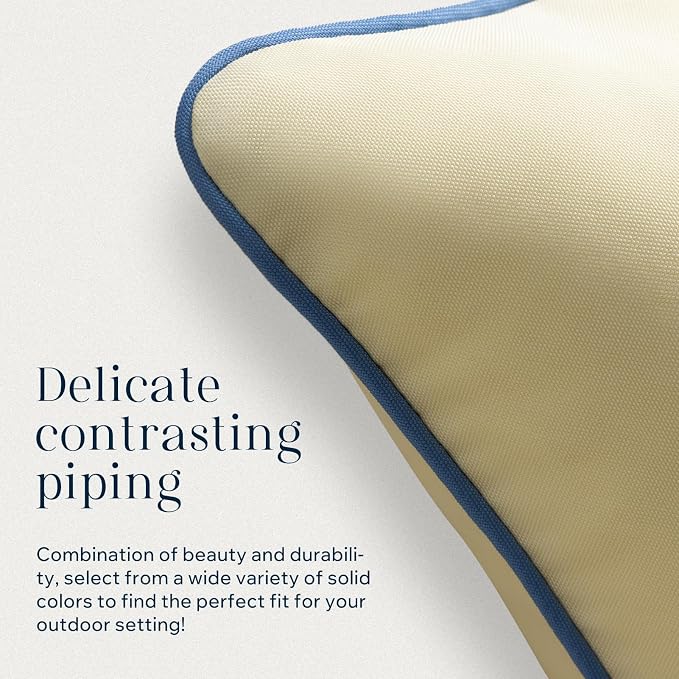Phantoscope Pack of 2 Outdoor Waterproof Throw Pillow Covers with Contrast Piping, Decorative Square Cushion Case Patio Pillows for Couch Tent, Butter Yellow 12x20 inches