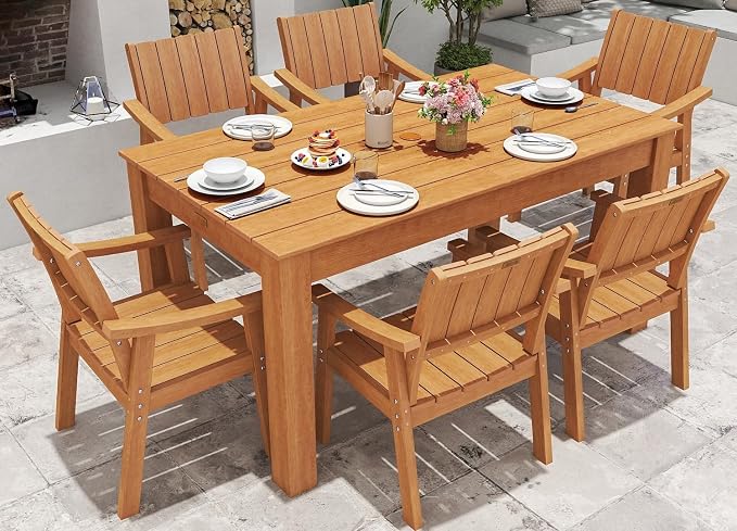 ZHUSI Outdoor Dining Set for 6 HIPS (Teak, 7 PCS)