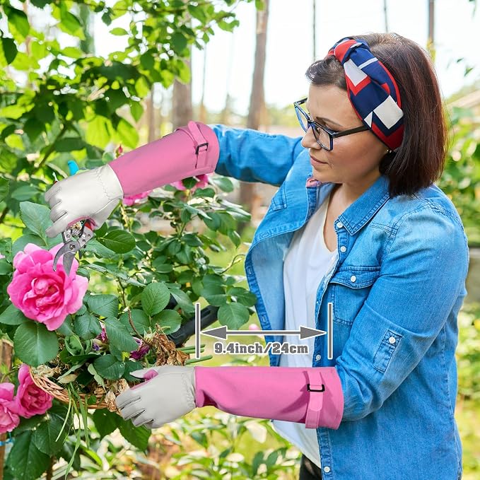 Gardening Gloves for Women Men, Long Thorn Proof Rose Pruning Glove | Womens Long Leather Garden Glove, Heavy Duty Gauntlet, Work Glove for Weeding, Yard Planting, Best Garden Gifts for Gardener