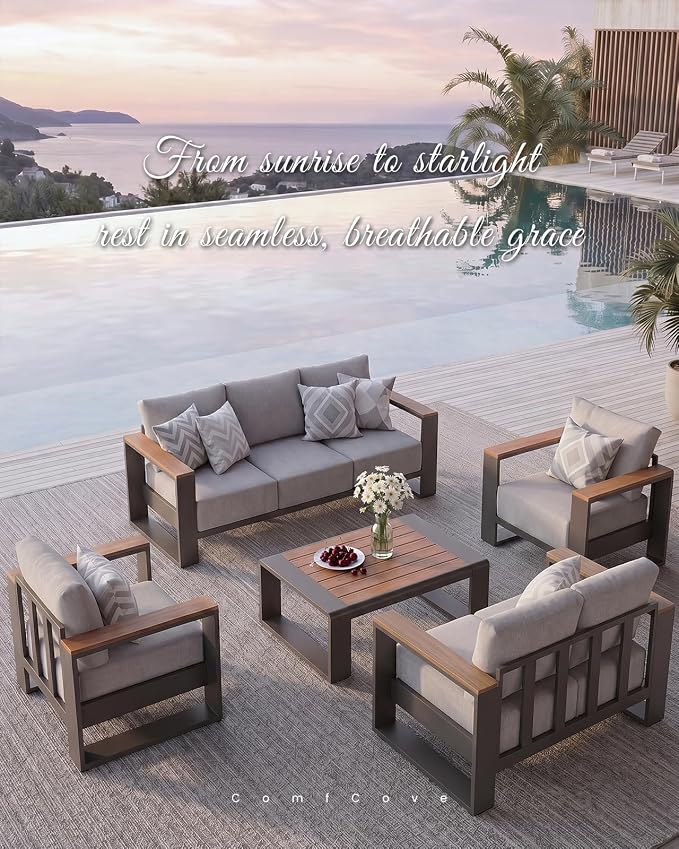 Oversized Aluminum Patio Furniture, 1 Piece Luxury Outdoor Furniture with 7.1" Extra Thick Cushion, Modern Outdoor Sectional 3-Seat Sofa for Porch, Garden and Deck, Gray